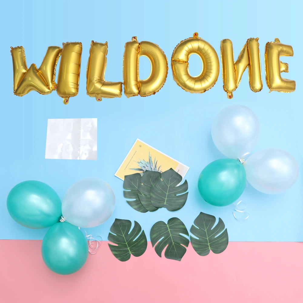 42 Pcs Wild ONE Party Favors Baby Party Aluminum Foil Latex Balloons Simulated Turtle Leaf Set Decorative Balloons Kit for Wedding Birthday Party