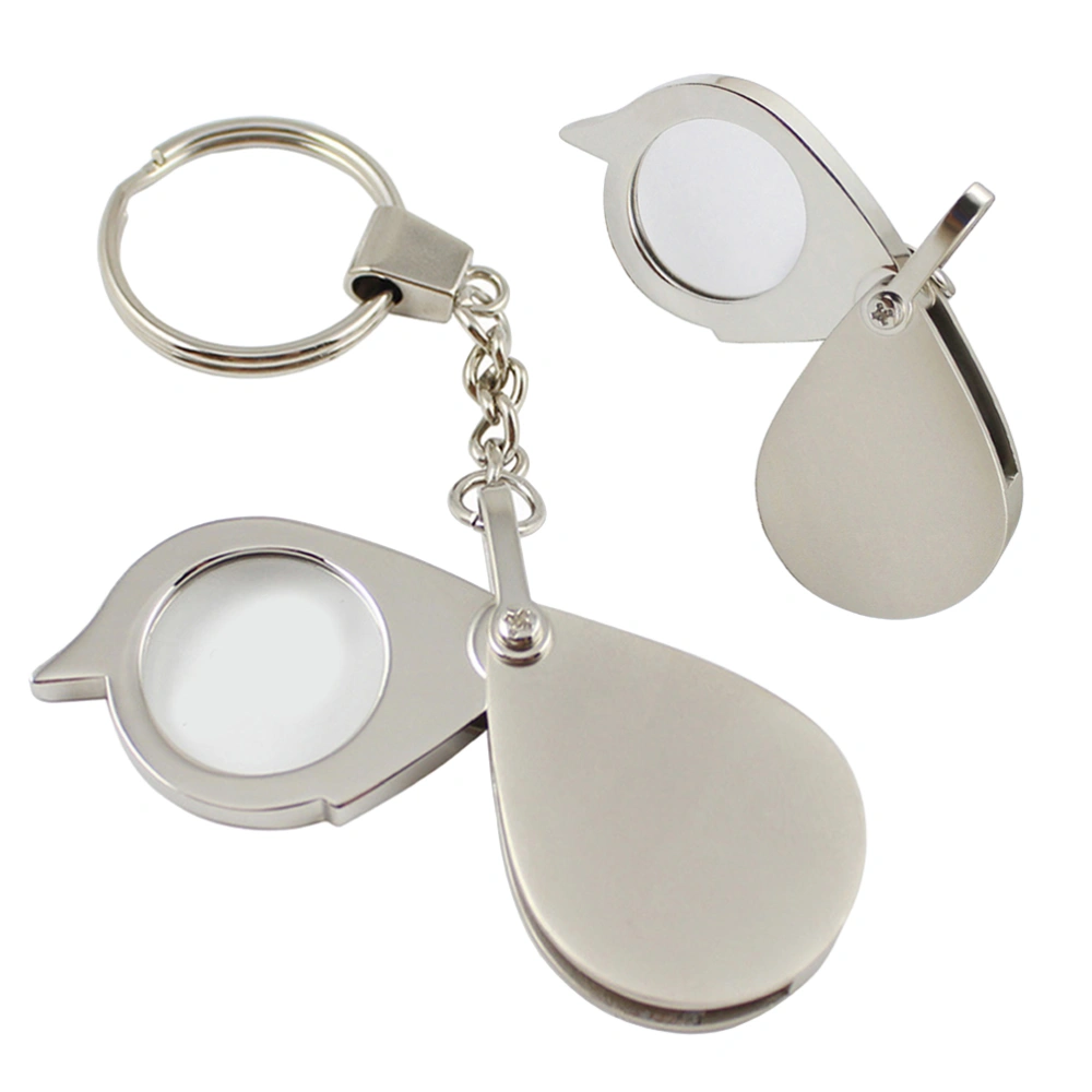 8X 30mm Metal Live Handle Pocket Mirror Folding Keychain Optical Glass Crafts Magnifier Magnifying Glass Loupe(Silver)