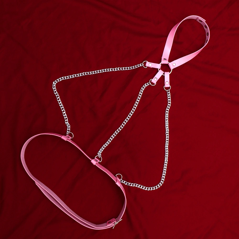 1PC PU Leather Body Bondage Belt Sexy Collar Choker Necklace Body Chain Waist Chain for Lover Couple (Pink)