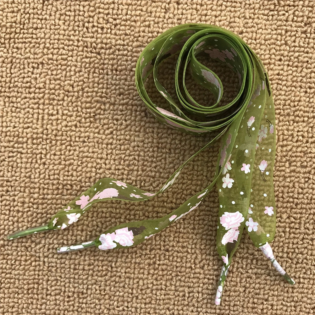 4 Pairs of 120cm Shoelaces Transparent Yarn Shoelace Flower Printed Widened Shoe Tie (Red Green Blue Purple)