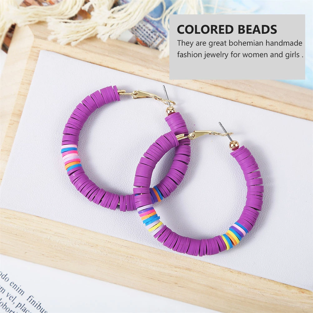 1 Pair Disc Beaded Strand Earrings Stylish Polymer Clay Stack Ear Drop for Women