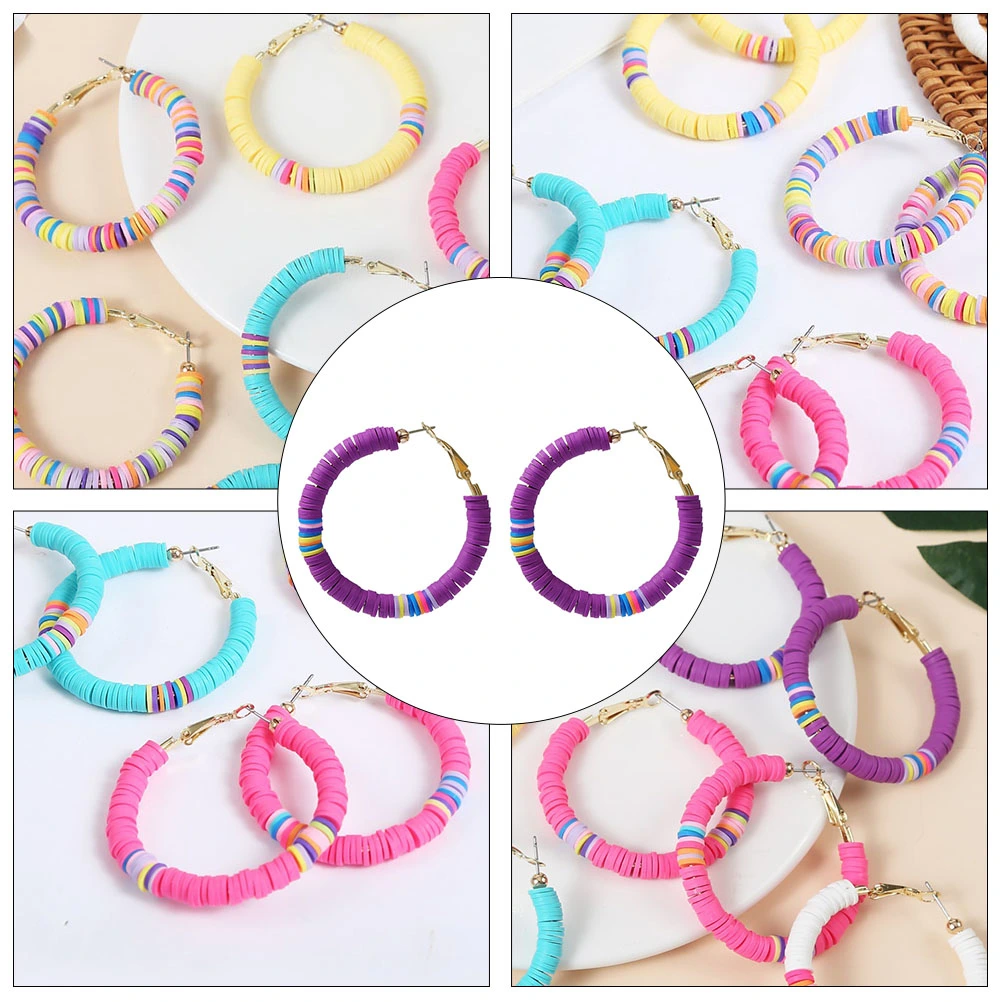 1 Pair Disc Beaded Strand Earrings Stylish Polymer Clay Stack Ear Drop for Women