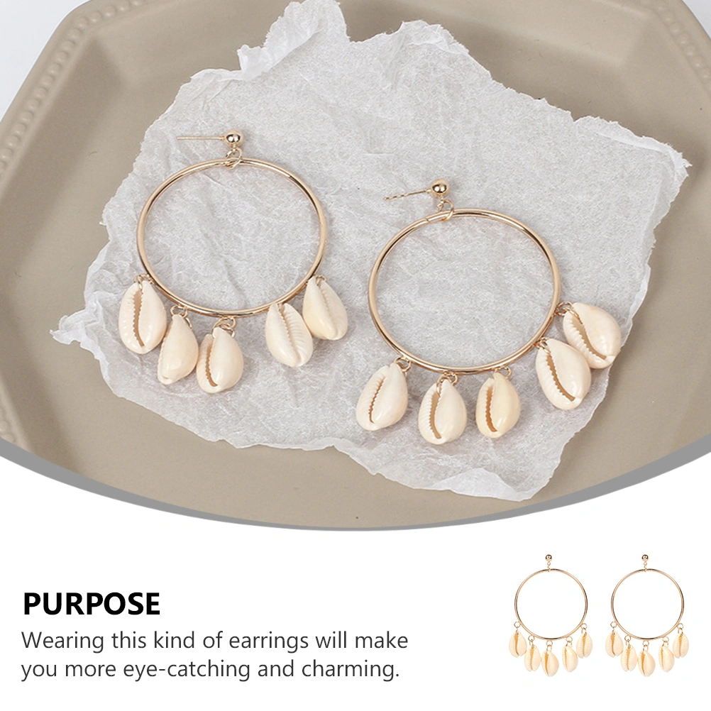1 Pair Round Shell Eardrops Stylish Ear Jewelries Round Personality Eardrops