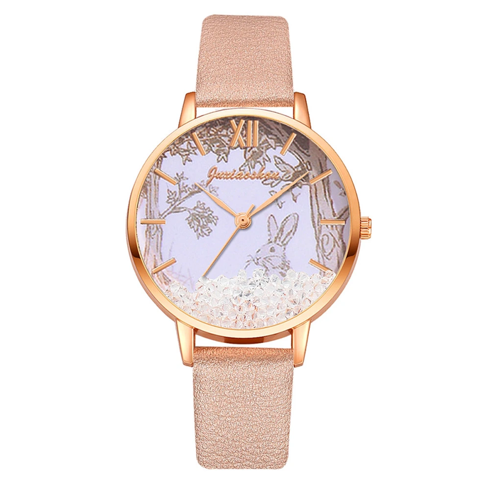 1Pc Rabbit Women Watch Strap Bunny Wrist Watches for Girls Women Teenager Ladies Quartz Watch (Rose Gold)