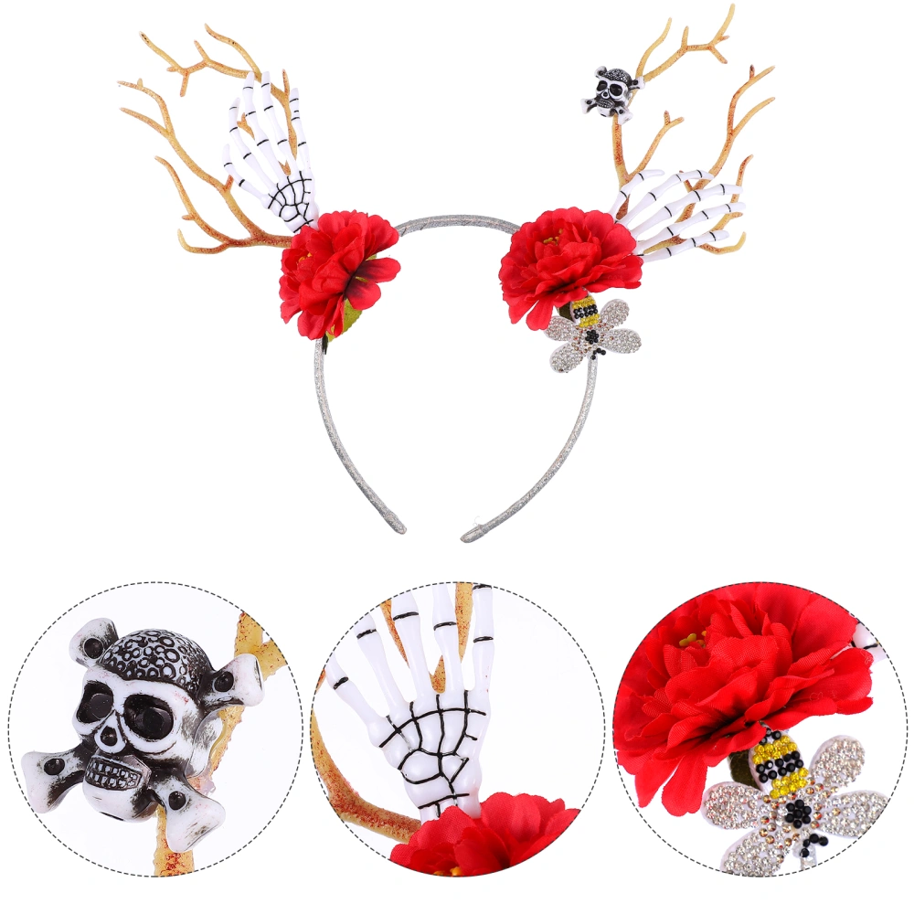 Tree Branch Antler Shaped Headband Halloween Flower Headdress Skull Headpiece