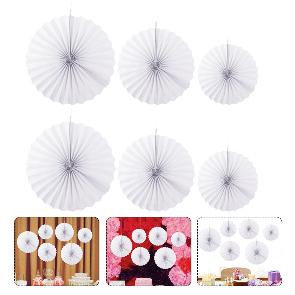 1 Set / 6Pcs Delicate Hangings Paper Fan Flower Kit for Wedding Supplies Party Decorations (White)