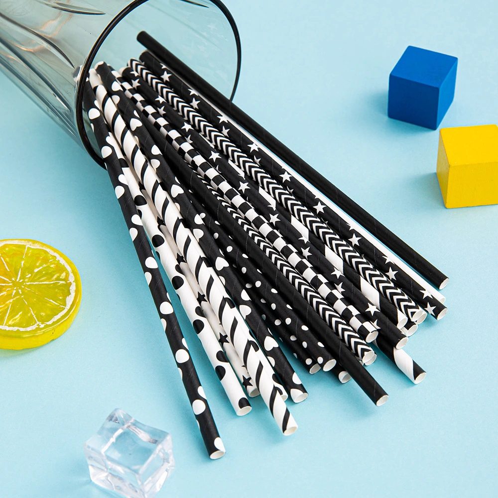 Disposable Paper Straw Degradable Paper Black And White Series Straw