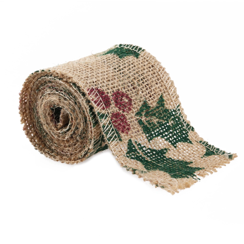 2M 6CM Leaf Style Burlap Craft Ribbon for DIY Crafts Home Wedding Christmas Decoration (Brown+Green)