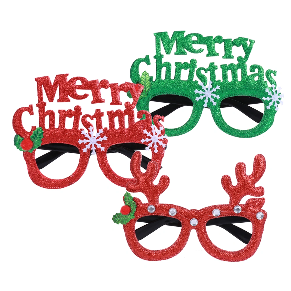 3pcs Letter Antler Party Eyeglasses Funny Eye Glasses Photo Props Party Costume for Christmas (1pc Green Letter, 1pc Red Antler, 1pc Red Letter)