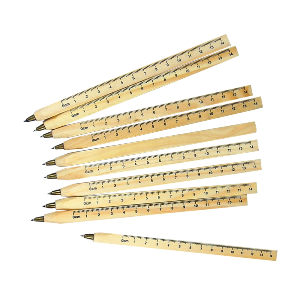 10pcs Wooden Ruler Ball Pens Creative Ballpoint Pen School Office Stationery Supply