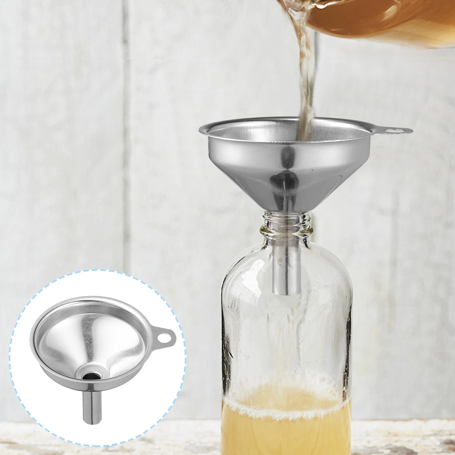 2pcs Stainless Steel Funnel Kitchen Oil Liquid Funnel Metal Funnel Kitchen Kit