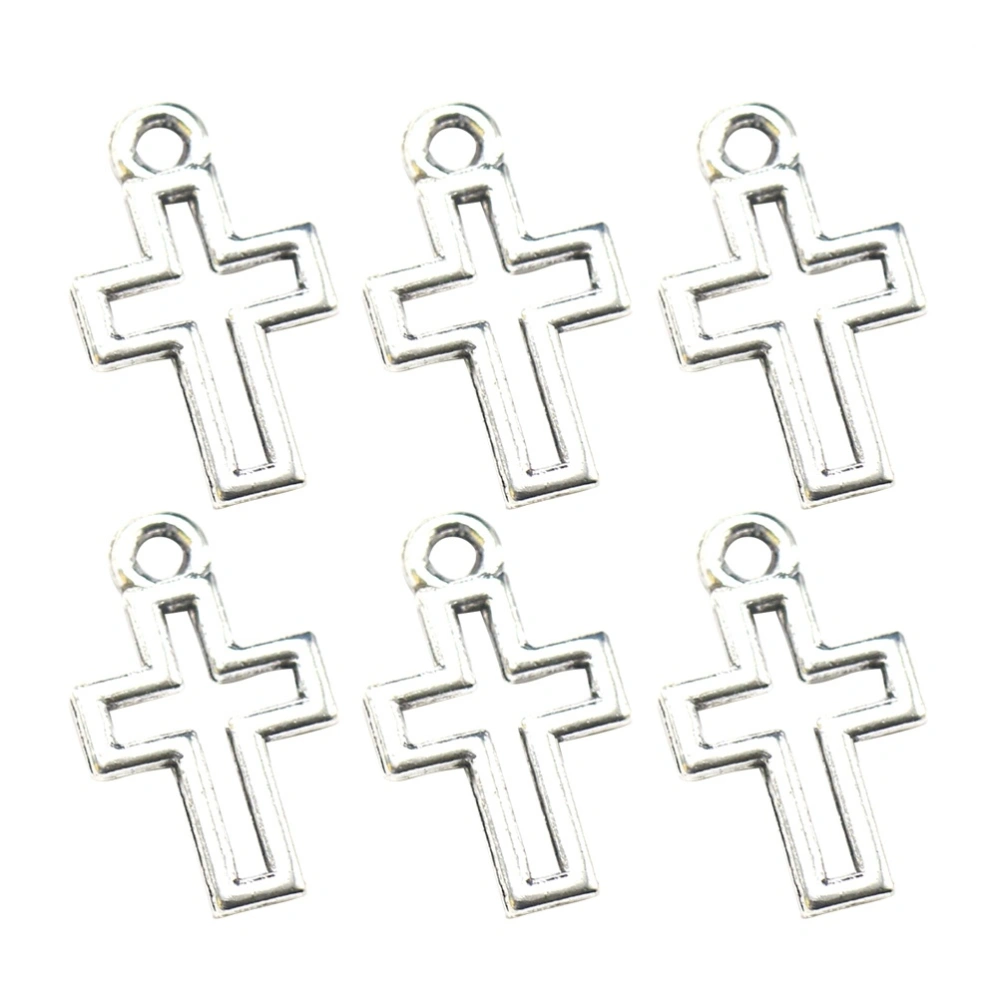 50pcs Alloy Hollow out Cross Pendants DIY Charms Jewelry Making Accessory for Necklace Bracelet (Antique Silver)