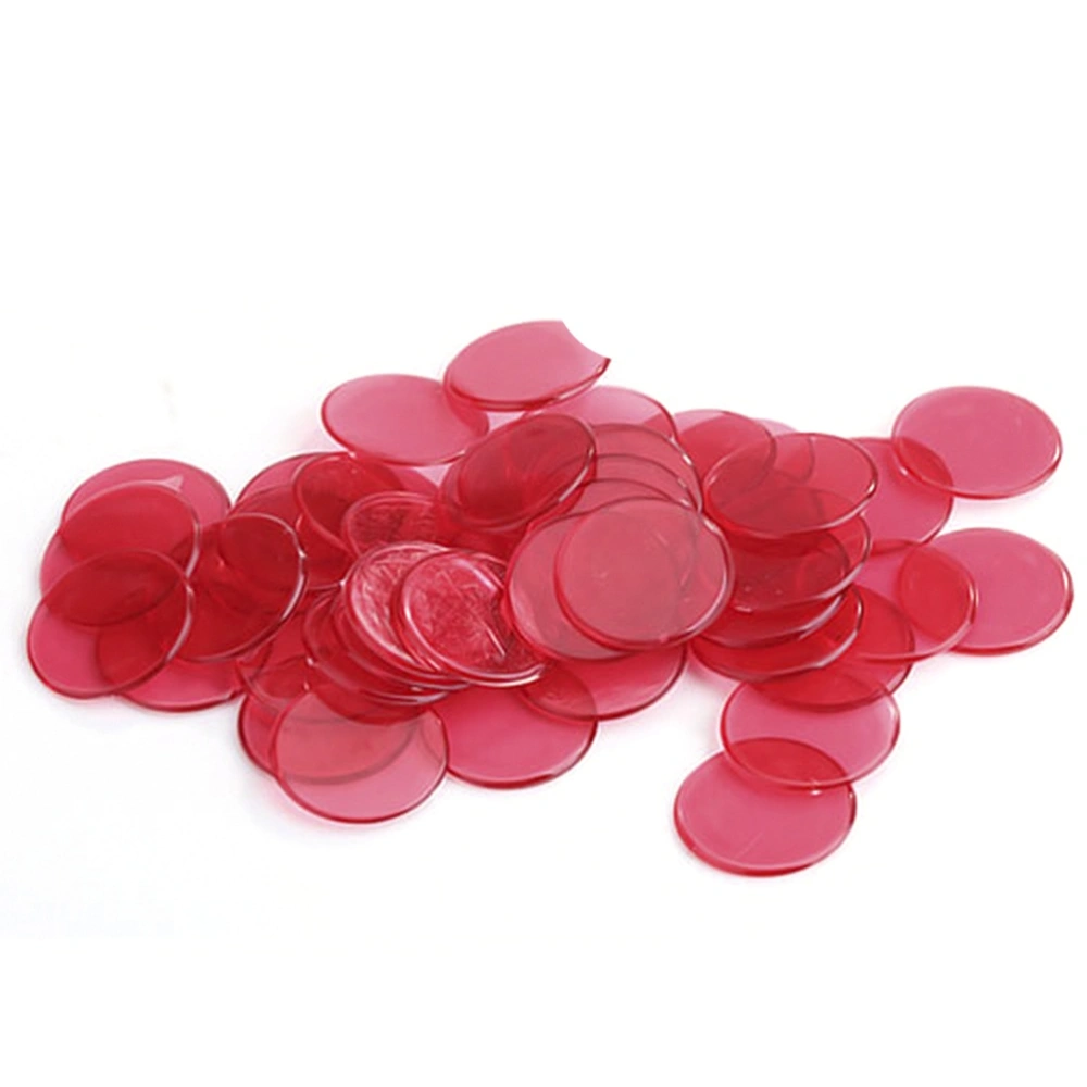 30pcs Transparent Counters Counting Bingo Chips Plastic Markers Bingo Supplies (Red)