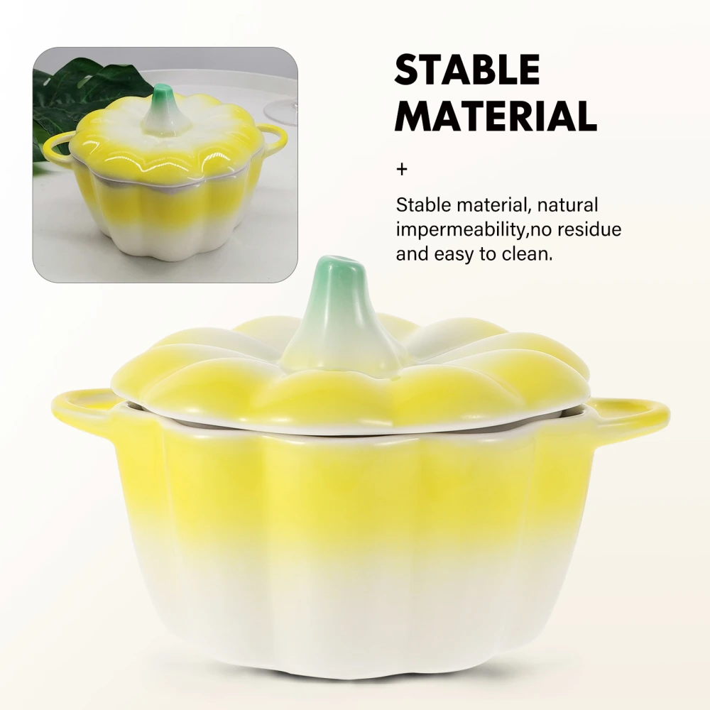 1pc Creative Pumpkin Shaped Dessert Bowl Ceramic Home Bowl with Lid (Yellow)