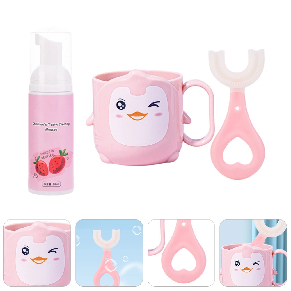 1 Set Baby Toothbrush Infant U-Shaped Toothbrush Toothpaste Mouthwash Cup Kit