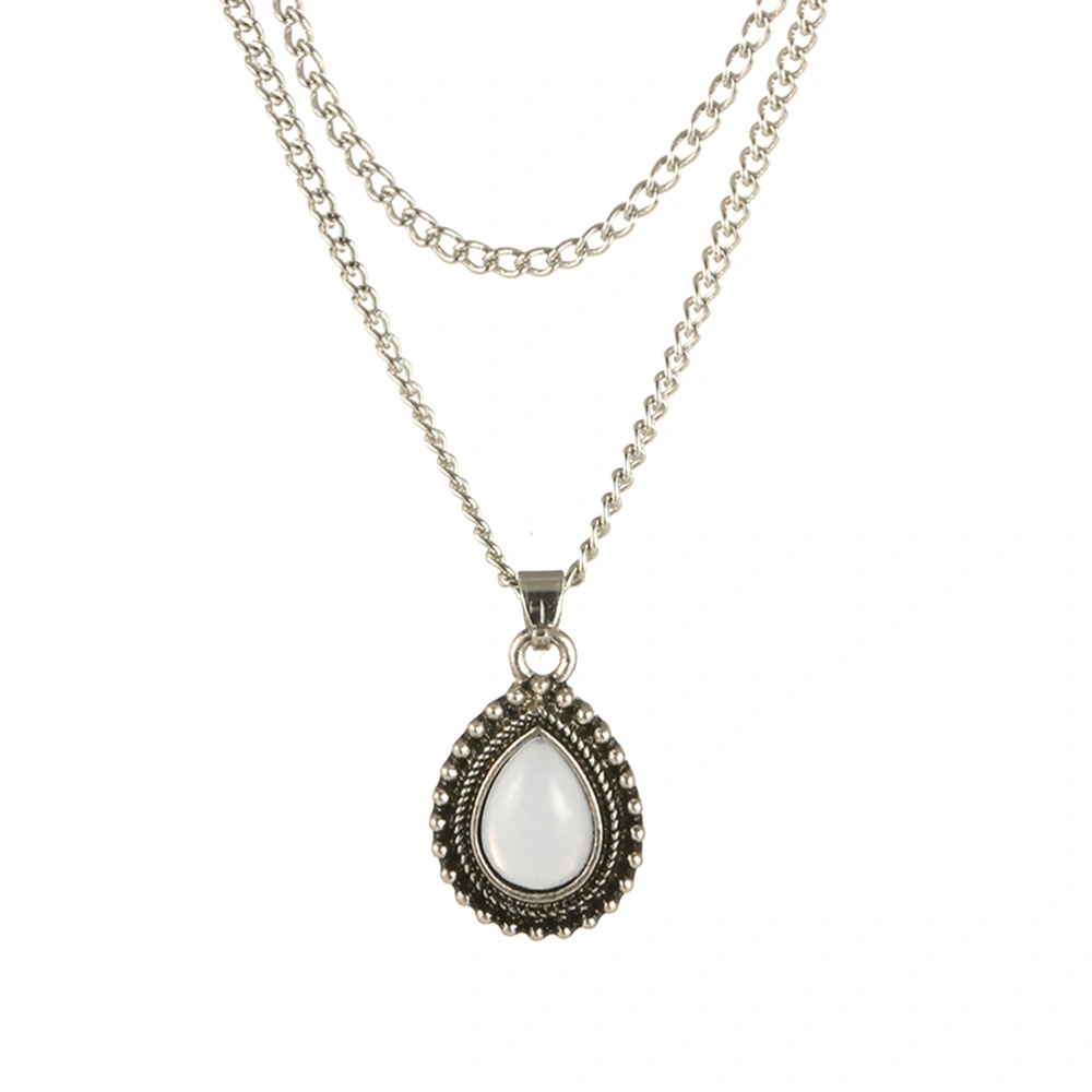 Fashion Multi Layer Vintage Silver Color Drop Stone Pendant Necklace Bohemia Jewelry