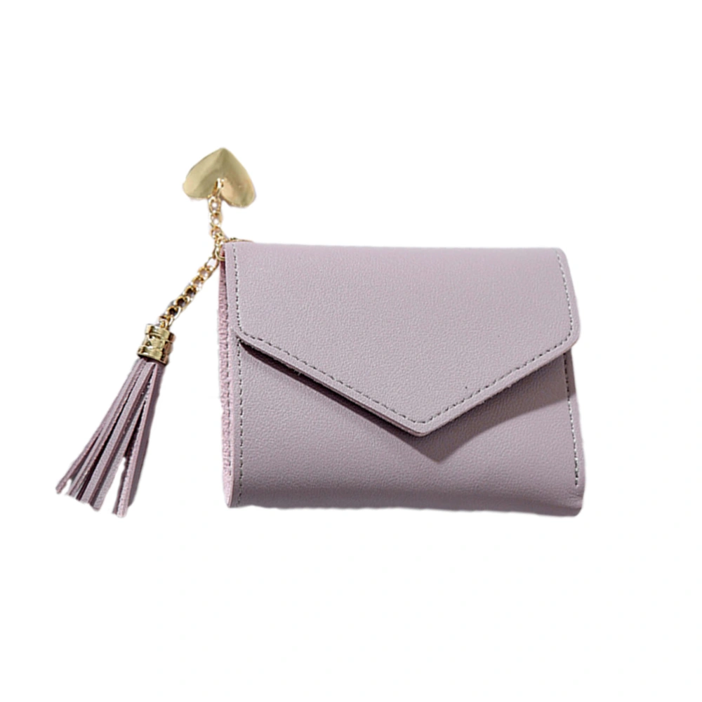 Tassel Coin Purse Small Portable Bag Solid Color Wallet PU Pack Pocket for Women (Light Purple)