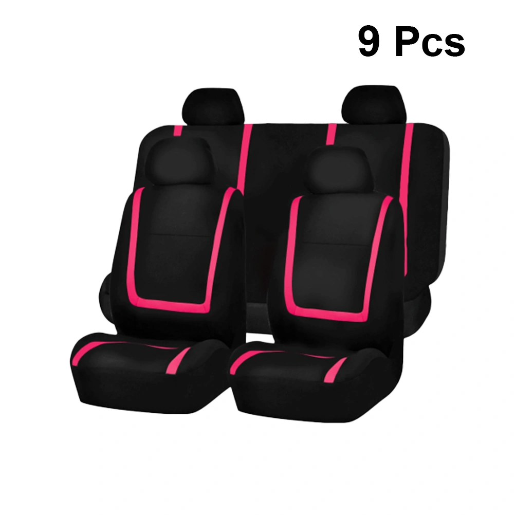 9 Pcs Car Seat Cover Universal Auto Seat Cover Thicken Wear Resistant Car Seat Protector Mat Car Interior Accessory (Rosy)