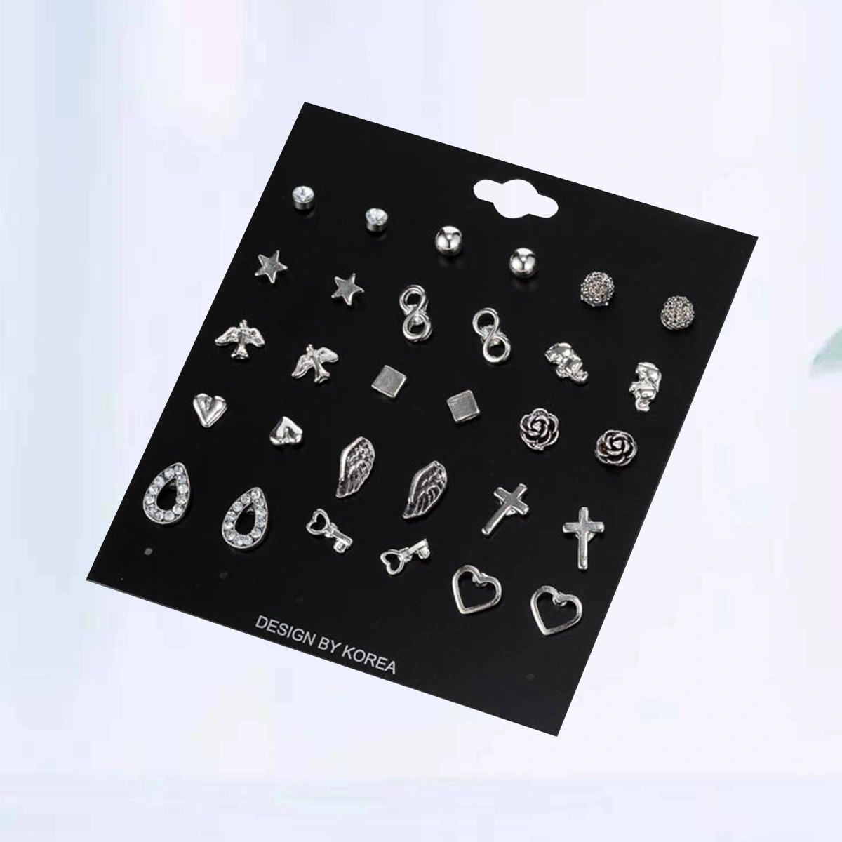 18 Pairs Silver Color Fashion Chic Trendy Stud Earring Set for Women Girls Ladies