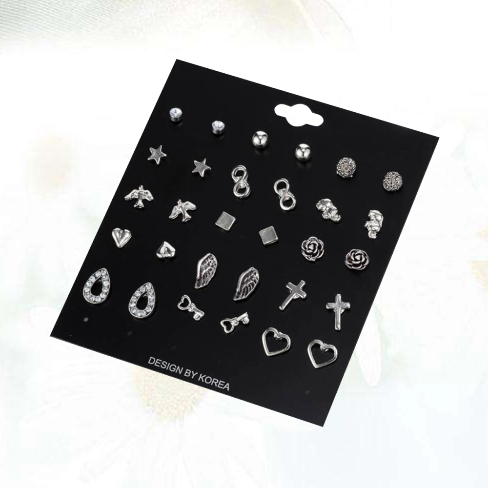 18 Pairs Silver Color Fashion Chic Trendy Stud Earring Set for Women Girls Ladies