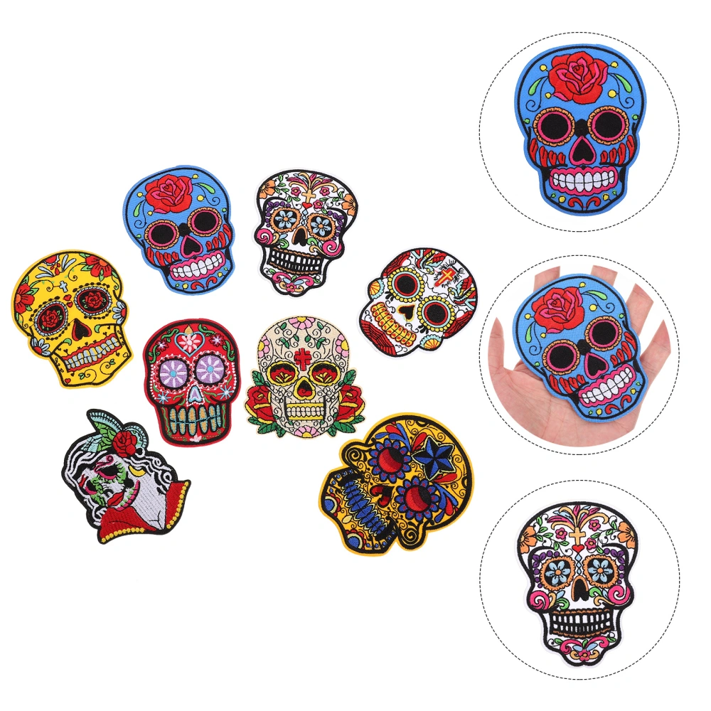 8Pcs Halloween Themed Embroidered Patches Skull Design Clothes Patches Clothing DIY Patches