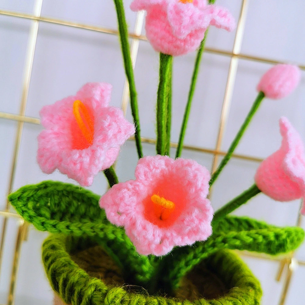 1Pc Creative and Fashion Hand Knitting Wool Indoor Decoration Potted Flowers (Pink)