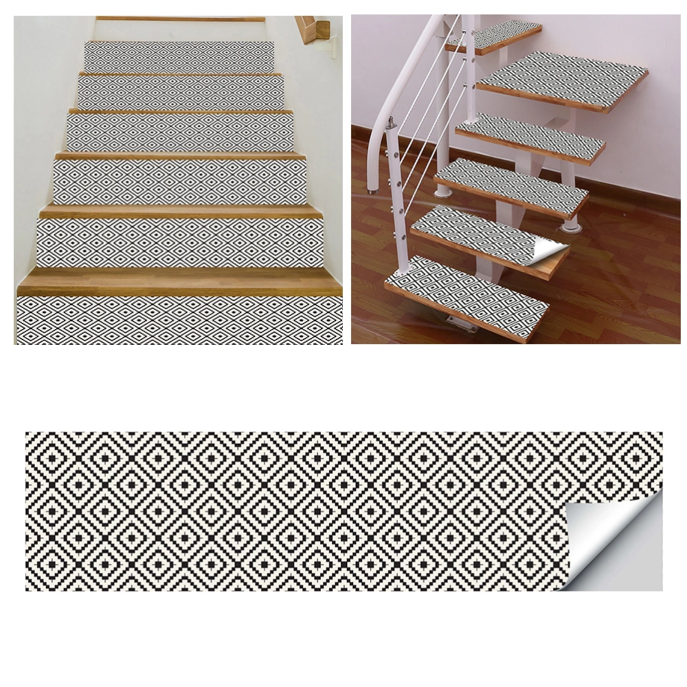 Black White Rhombus Stairs Sticker Self-adhesive Home Corridor Step Stickers Moveable Non-slip Floor Sticker Decor