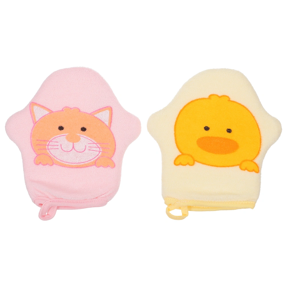 2Pcs Printed Baby Bath Mitts Washcloths Scrubber Cartoon Towels Scrubbers