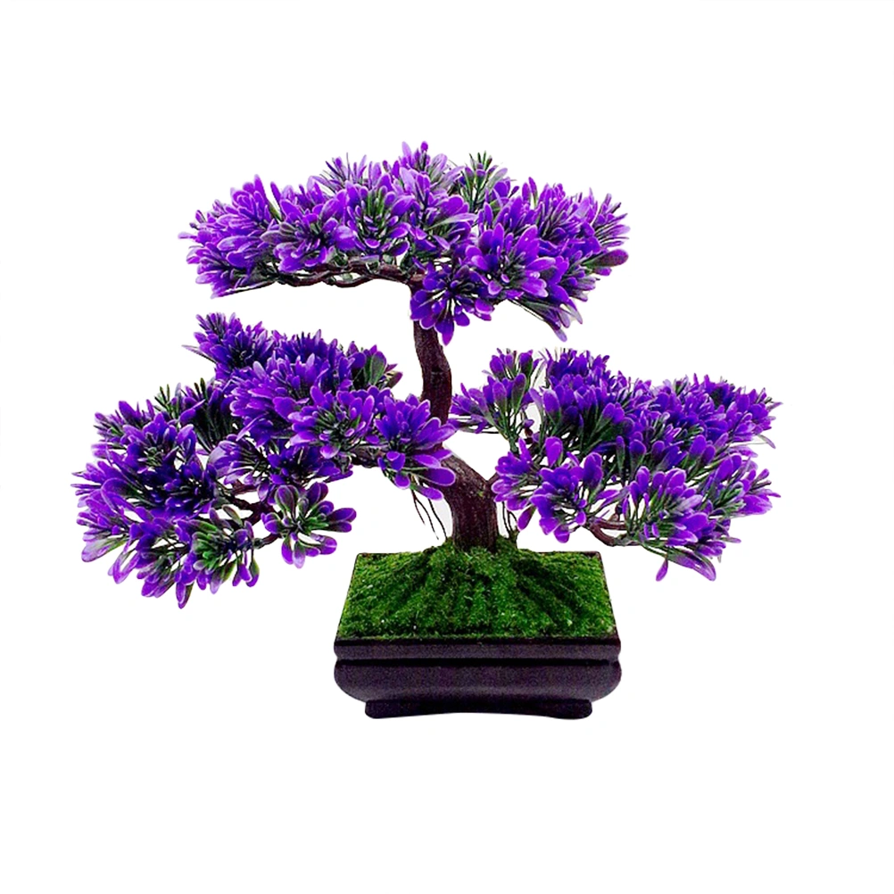 Artificial Guest-Greeting Pine Bonsai Mini Simulation Tree Plant Home Decor (Purple)