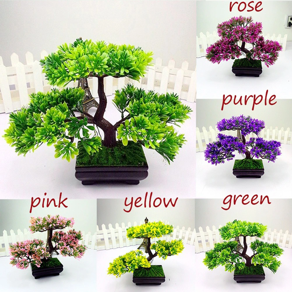 Artificial Guest-Greeting Pine Bonsai Mini Simulation Tree Plant Home Decor (Purple)
