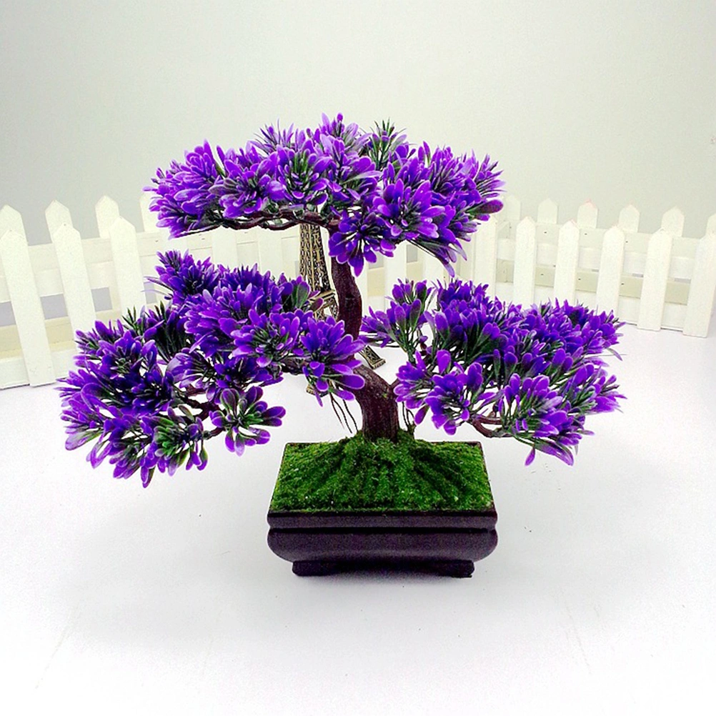 Artificial Guest-Greeting Pine Bonsai Mini Simulation Tree Plant Home Decor (Purple)