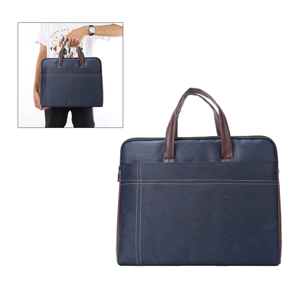 Business Custom A4 Zipper Men Briefcase Document Bags High Capacity Portable File Folder Case for Daily Use (Dark Blue)