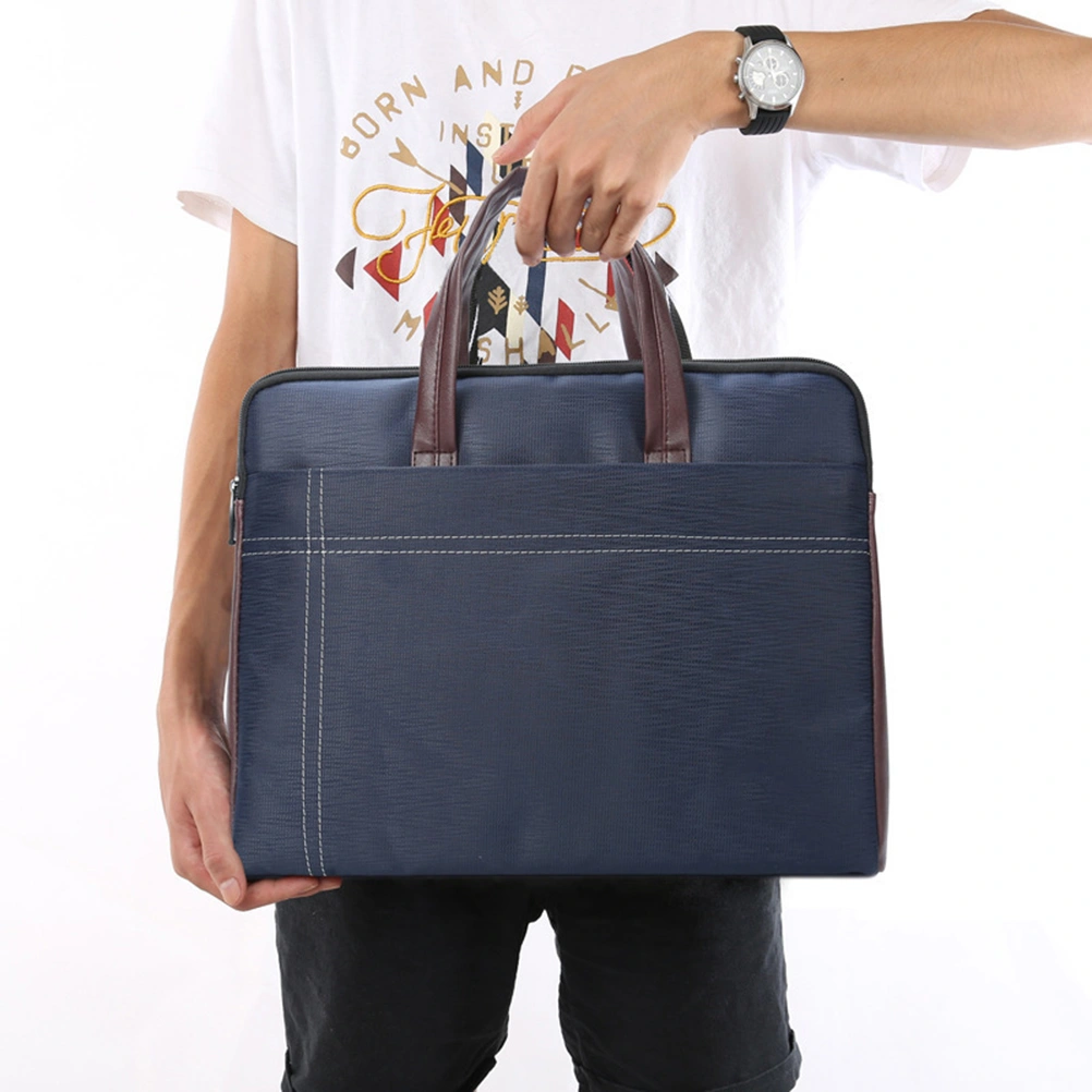 Business Custom A4 Zipper Men Briefcase Document Bags High Capacity Portable File Folder Case for Daily Use (Dark Blue)