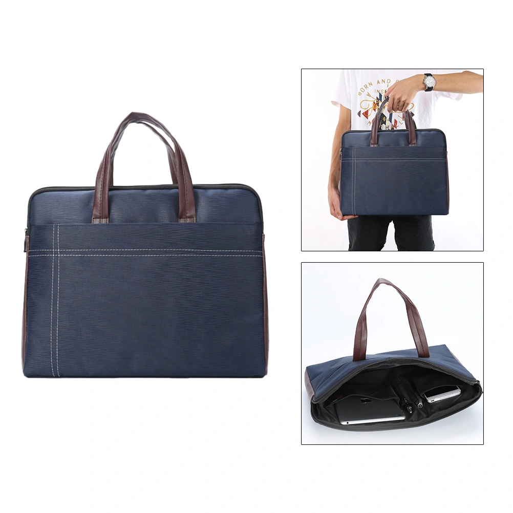 Business Custom A4 Zipper Men Briefcase Document Bags High Capacity Portable File Folder Case for Daily Use (Dark Blue)