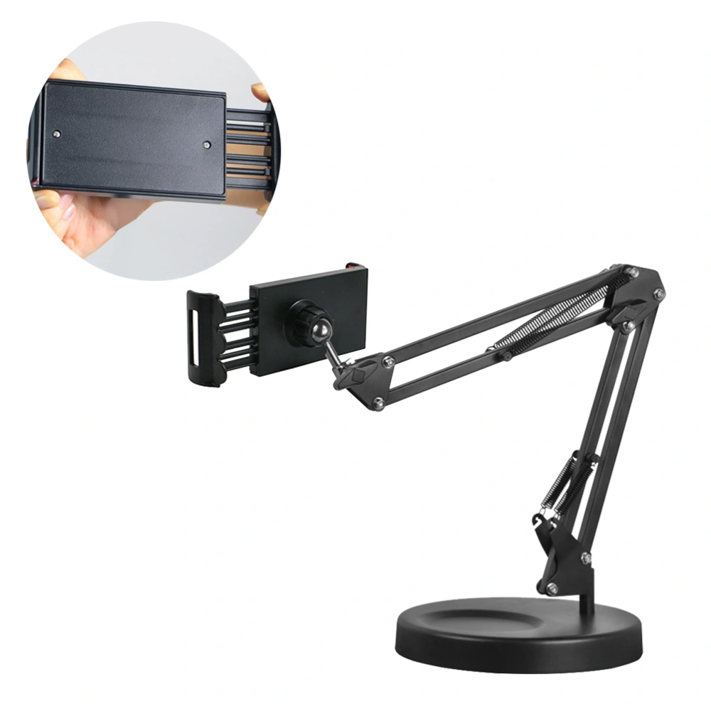 Photography Video Desktop Suspension Arm Bracket Stand Metal Base with Clip Holder for Cell Phone Tablet Photo Shooting Black