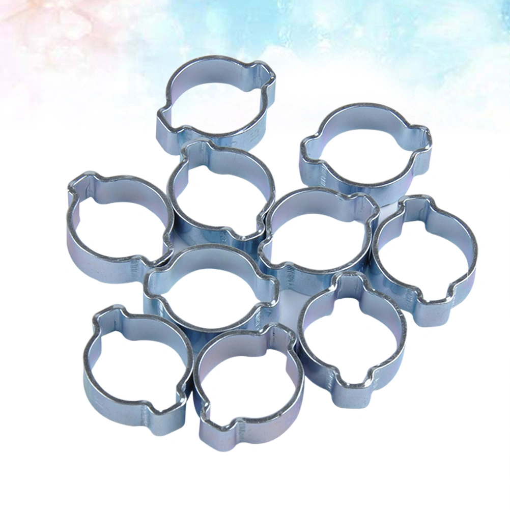10Pc Zinc Plated Double Ear Hose Clips Water Fuel Air Clamps for 23-27MM Fuel Pipe Silver