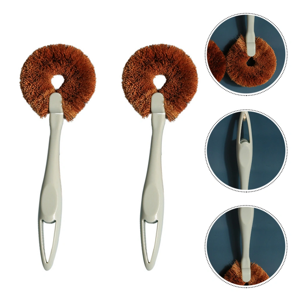 2pcs Household Coconut Fibre Pot Brush Long Handle Scrub Brush for Kitchen