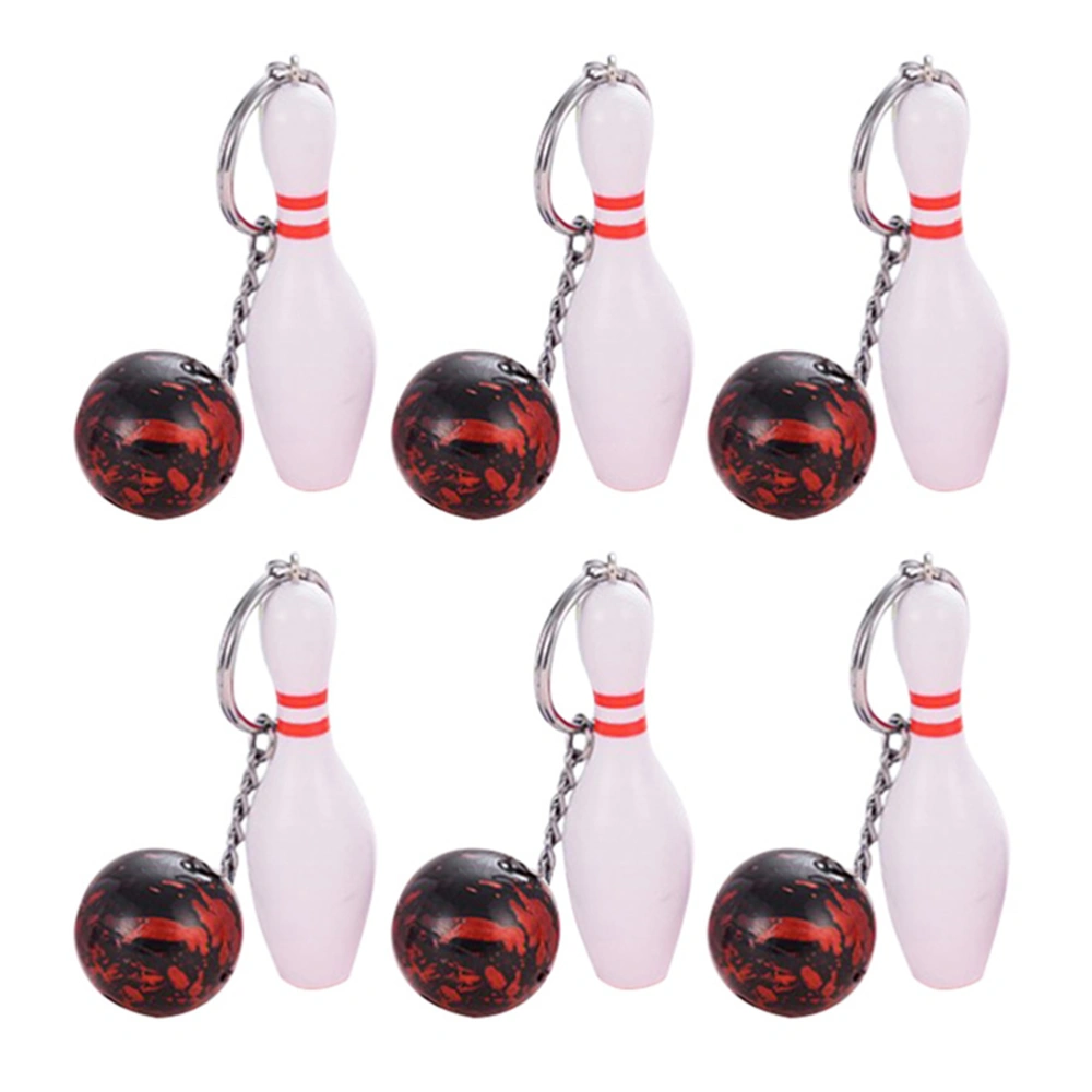 6pcs Simulation Bowling Keyring Sports Feature Keychain Meaning Keychain (Random Color)