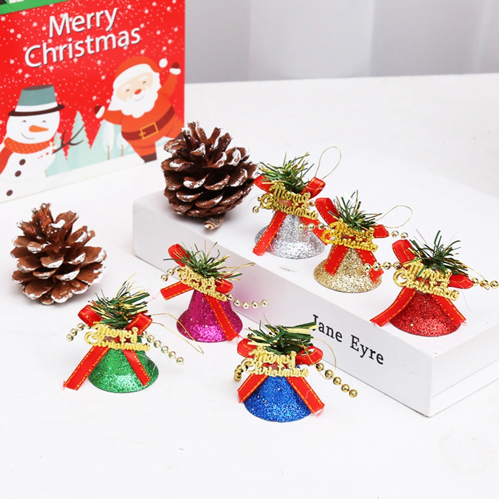 6PCS Colorful Glitter Mini Small Bell Gifts Stars Balls Christmas Tree Ornaments Hanging Decoration Pendant Christmas Holiday Wedding Party Decor (Size - L)