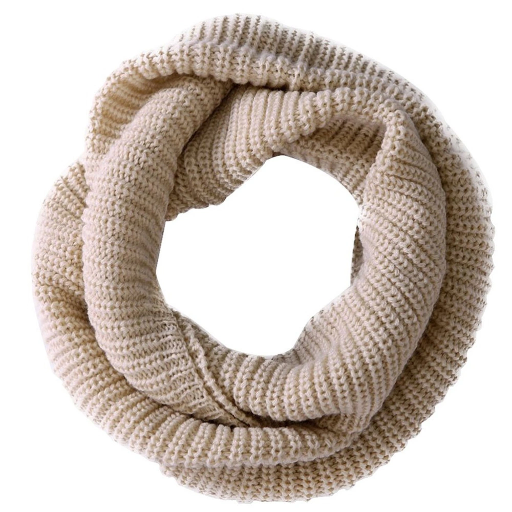 Women Men Warm Knit Long Loop Neck Scarf Neckerchief (Beige)