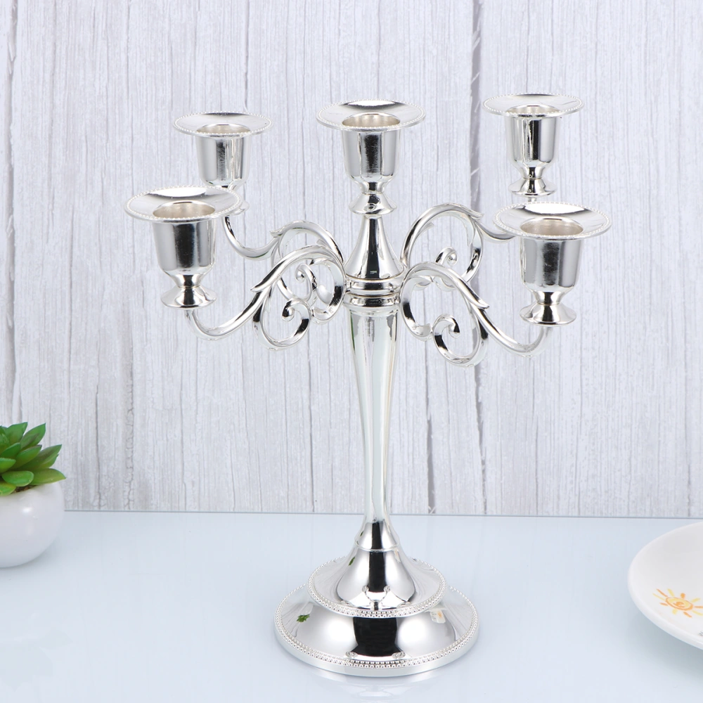 European Classical Five Alloy Art Candlestick Romantic Wedding Candlestick Accessories Candle Holder for Restaurant Hotel Silver