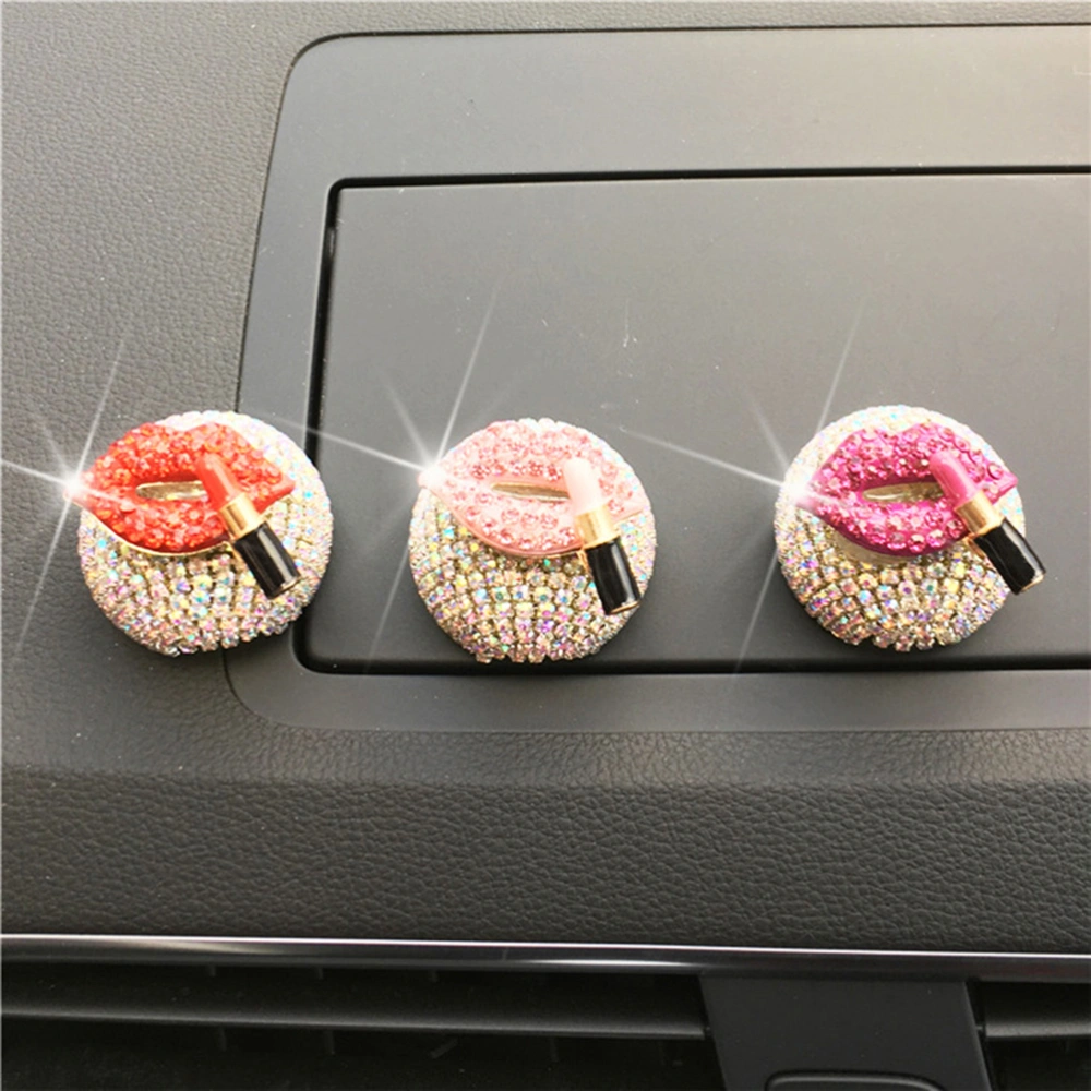 Rhinestone Lip with Lipstick Car Perfume Clip Decorative Aromatherapy Essential Oil Diffuser Vent Clip for Auto Vehicle (Rosy)