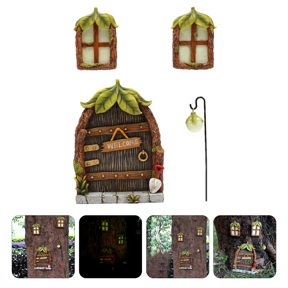 4pcs Fairy Resin Door Window Shape Crafts Pendants Hanging Decors (Coffee)