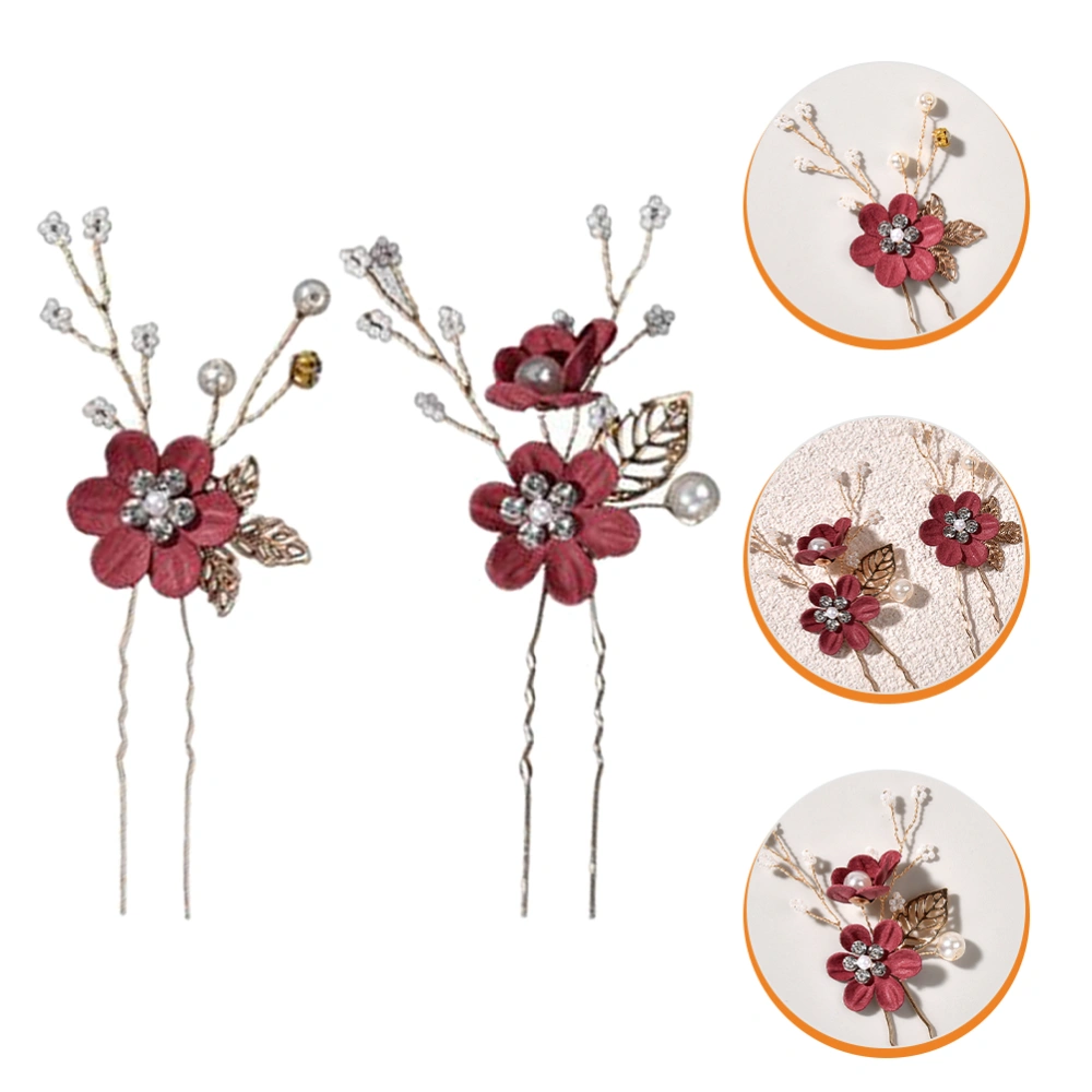 2pcs Cloth Flower Hairpins Delicate Hair Jewelry Bridal Hair Accessories for Wedding Bride