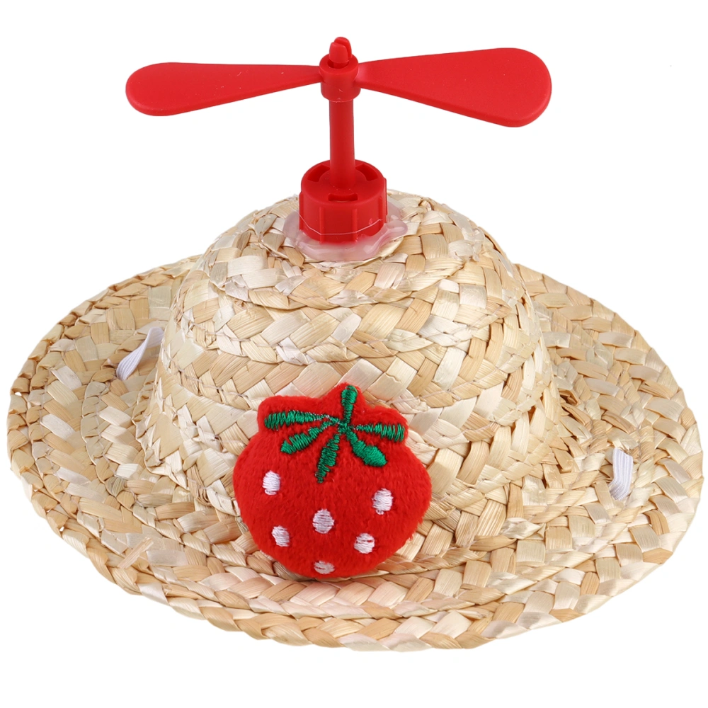 1Pc Pet Straw Hat Pet Dragonfly Sunhat Straw Woven Pet Knitted Hat Photo Props Pet Funny Decor Pet Supplies (Strawberry Pattern S)