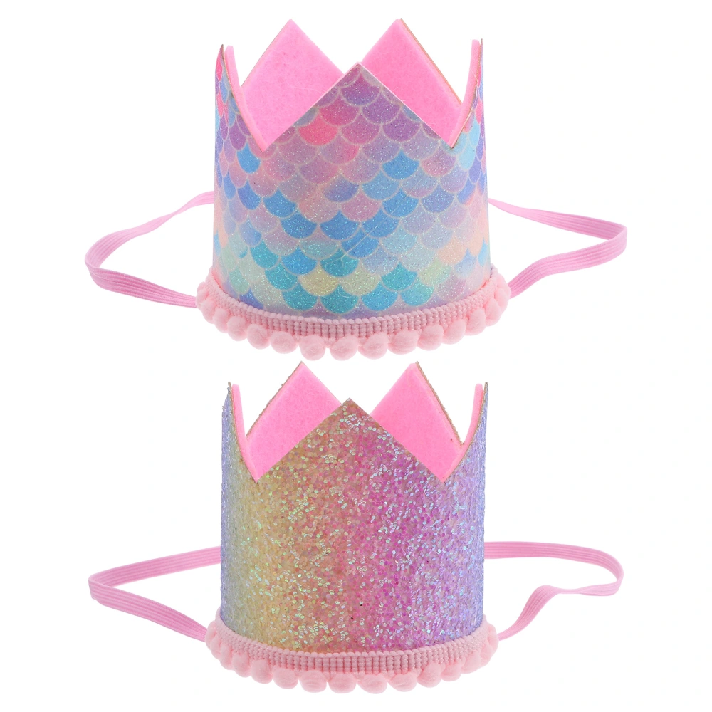 2pcs Birthday Party Hat Crown Shaped Birthday Hat Photo Prop Glitter Hats