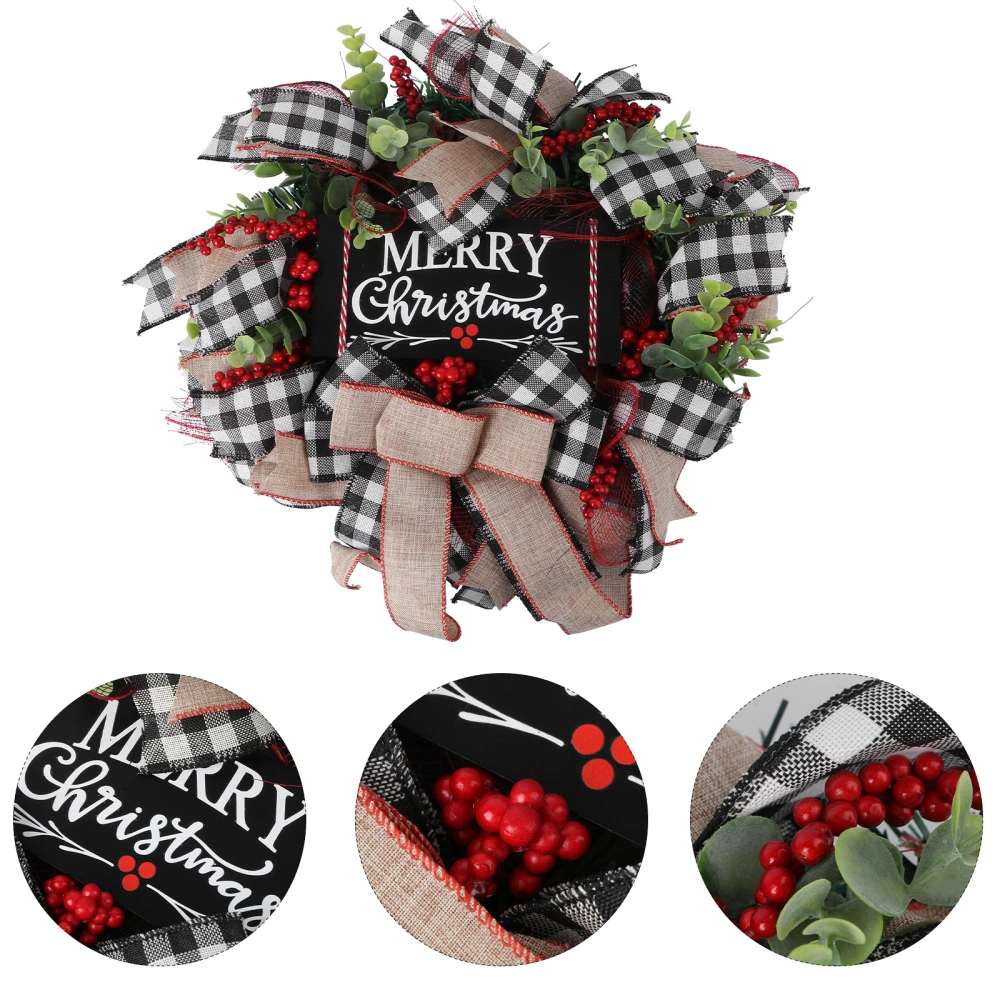 Christmas Bow Garland Simulation Wreath with Red Berry Xmas Holiday Decoration