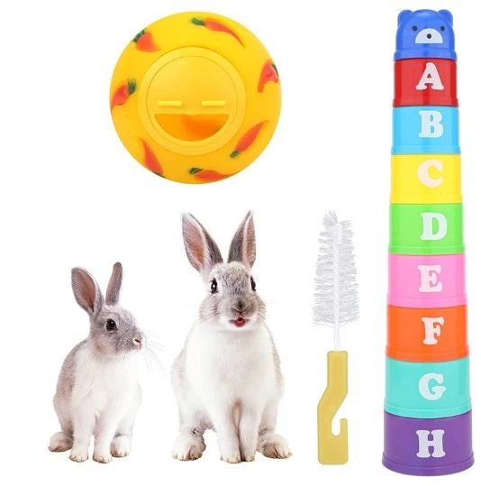 1 Set of Stacking Cups for Rabbits Treat Ball Boredom Bunny Toys Rabbits Rainbow Colors Cups