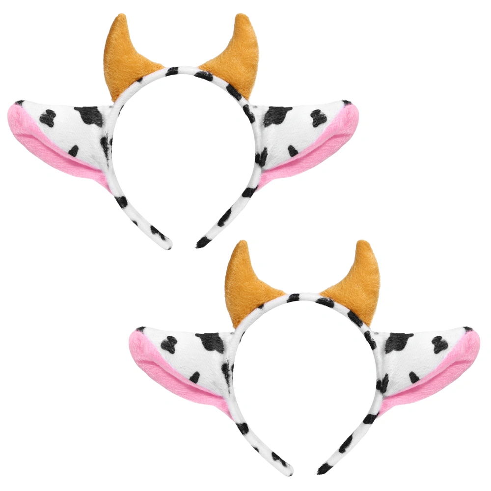 Amosfun 2pcs Cartoon Dairy Cow Ears and Horns Design Headband Hairhoop Hair Accessiores for Party Show Performance