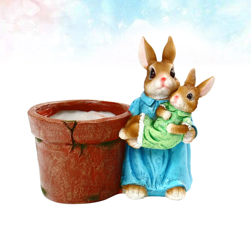 1PC Small Flowerpot Resin Cartoon Rabbit Succulent Planter Potted Green Plant Flower Pot